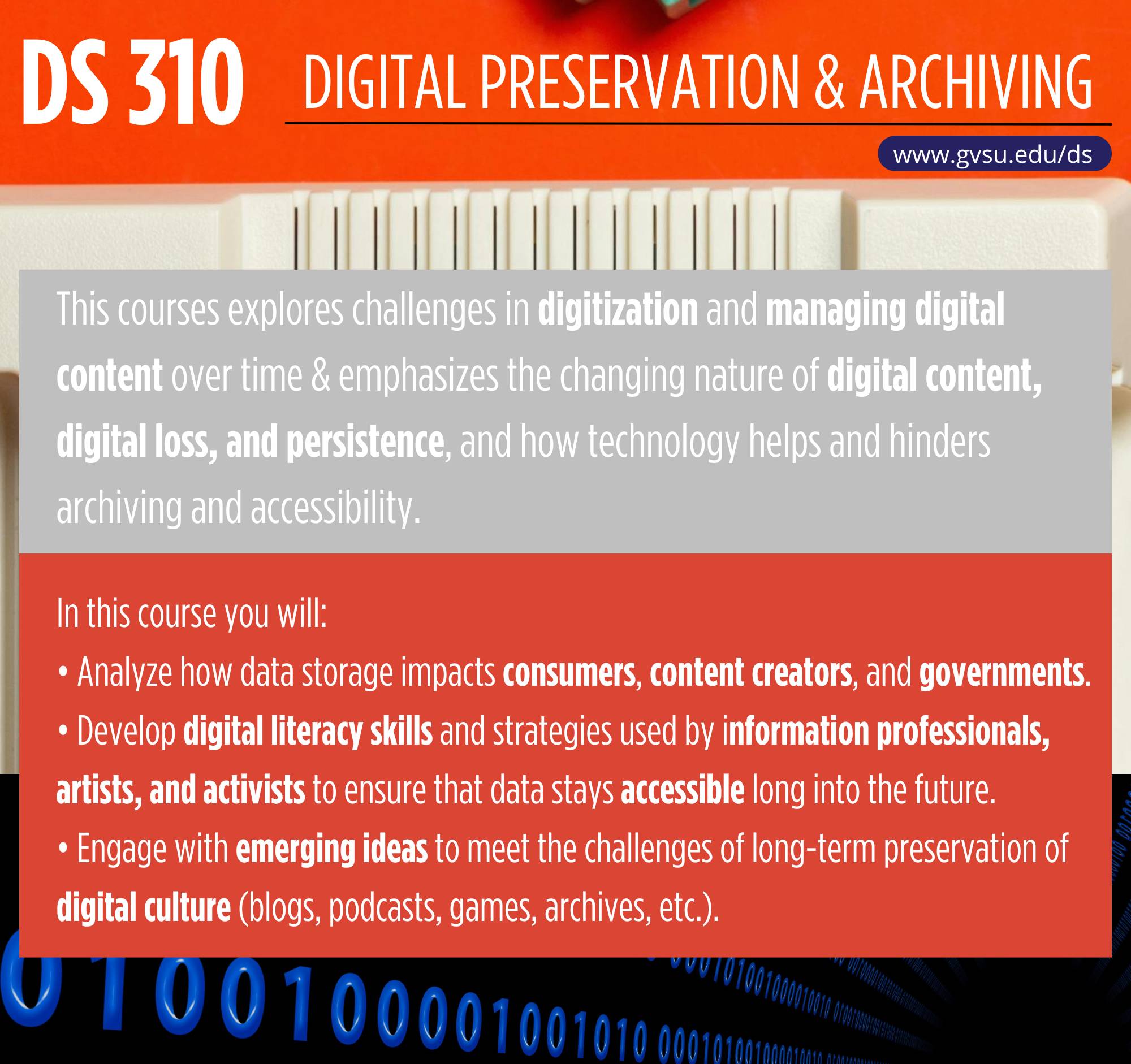 Image of promotional flier for DS 310, Digital Preservation
